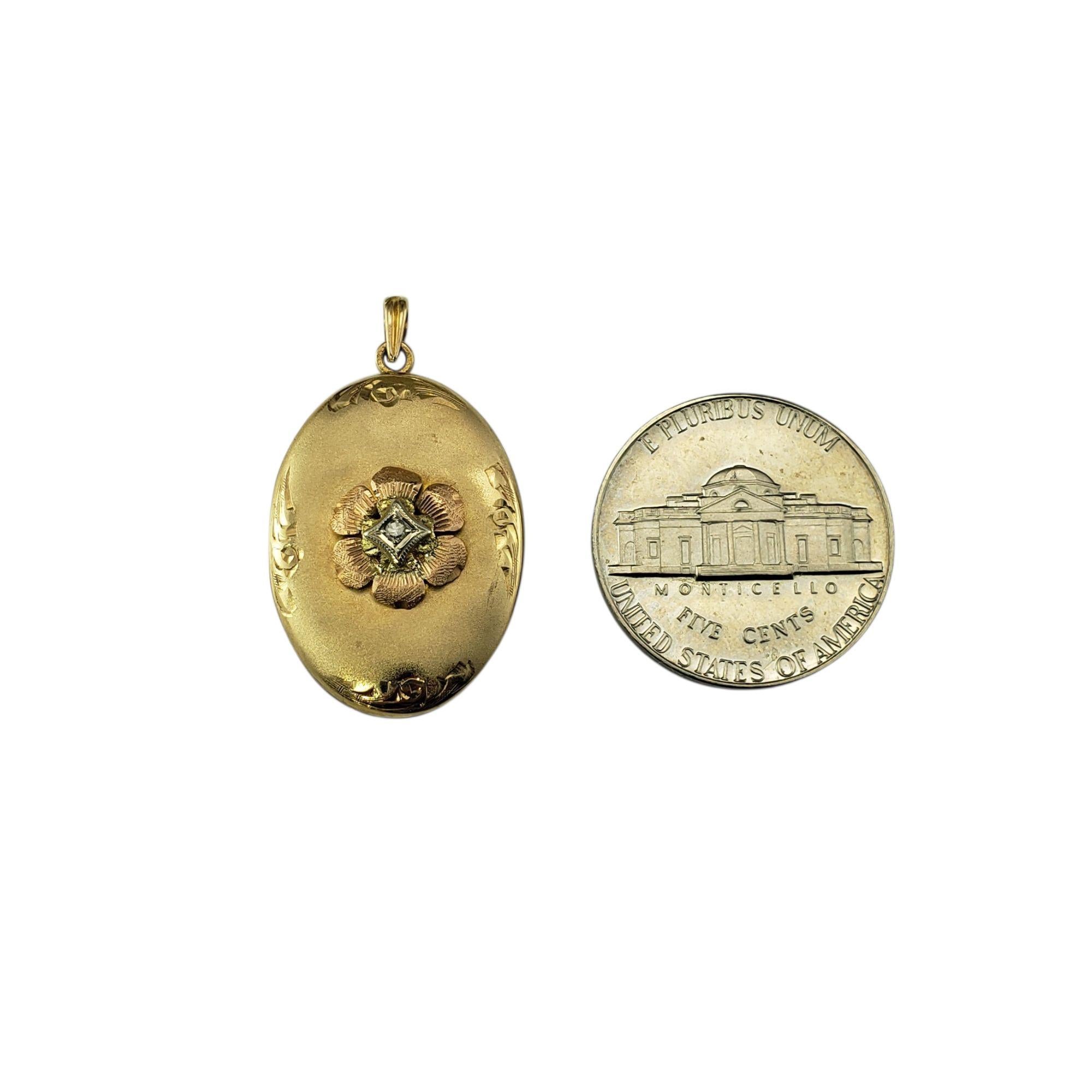 9- 10K Tricolor Gold and Diamond Floral Locket Pendant #21956 For Sale 2