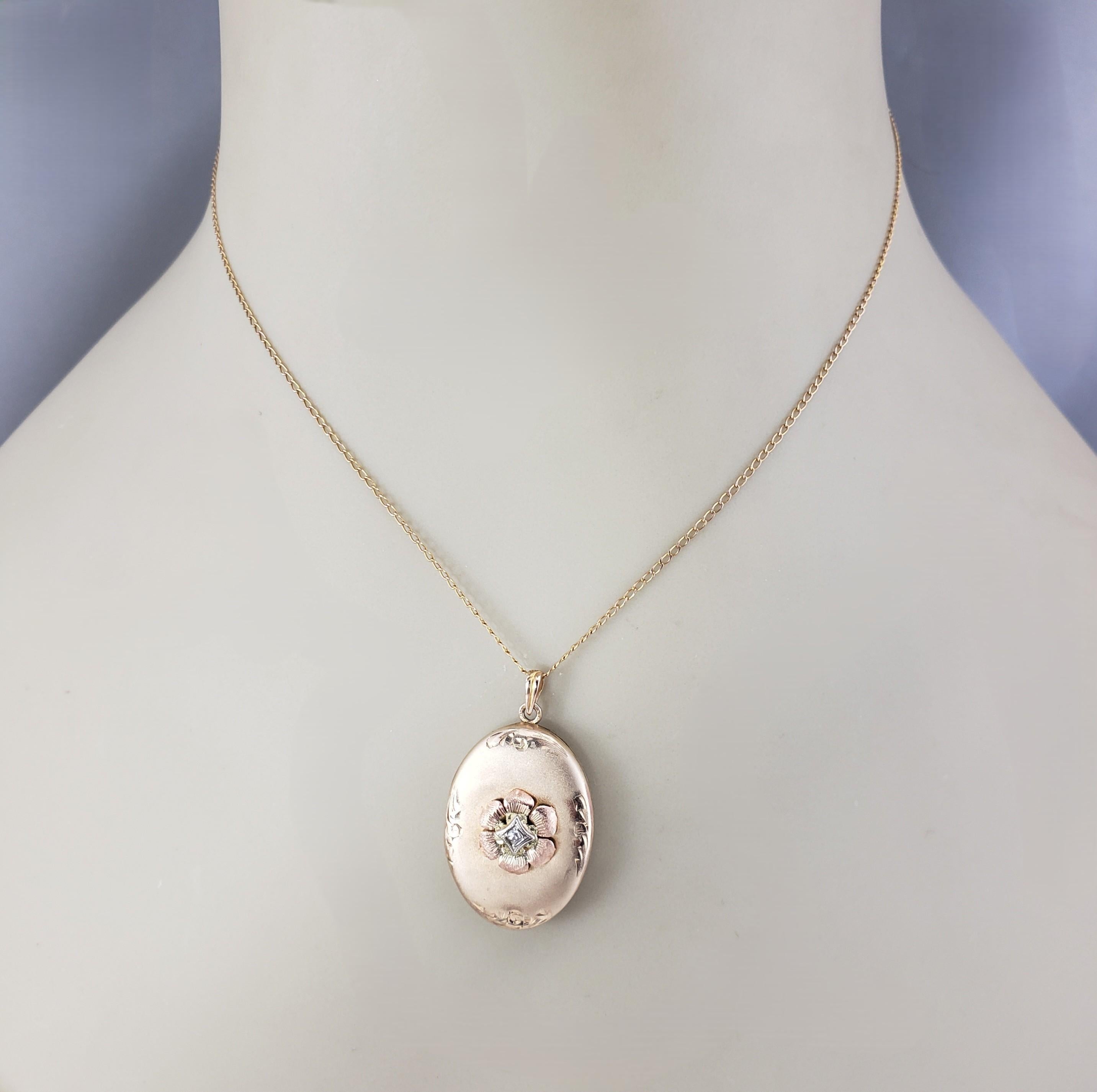 9- 10K Tricolor Gold and Diamond Floral Locket Pendant #21956 For Sale 3
