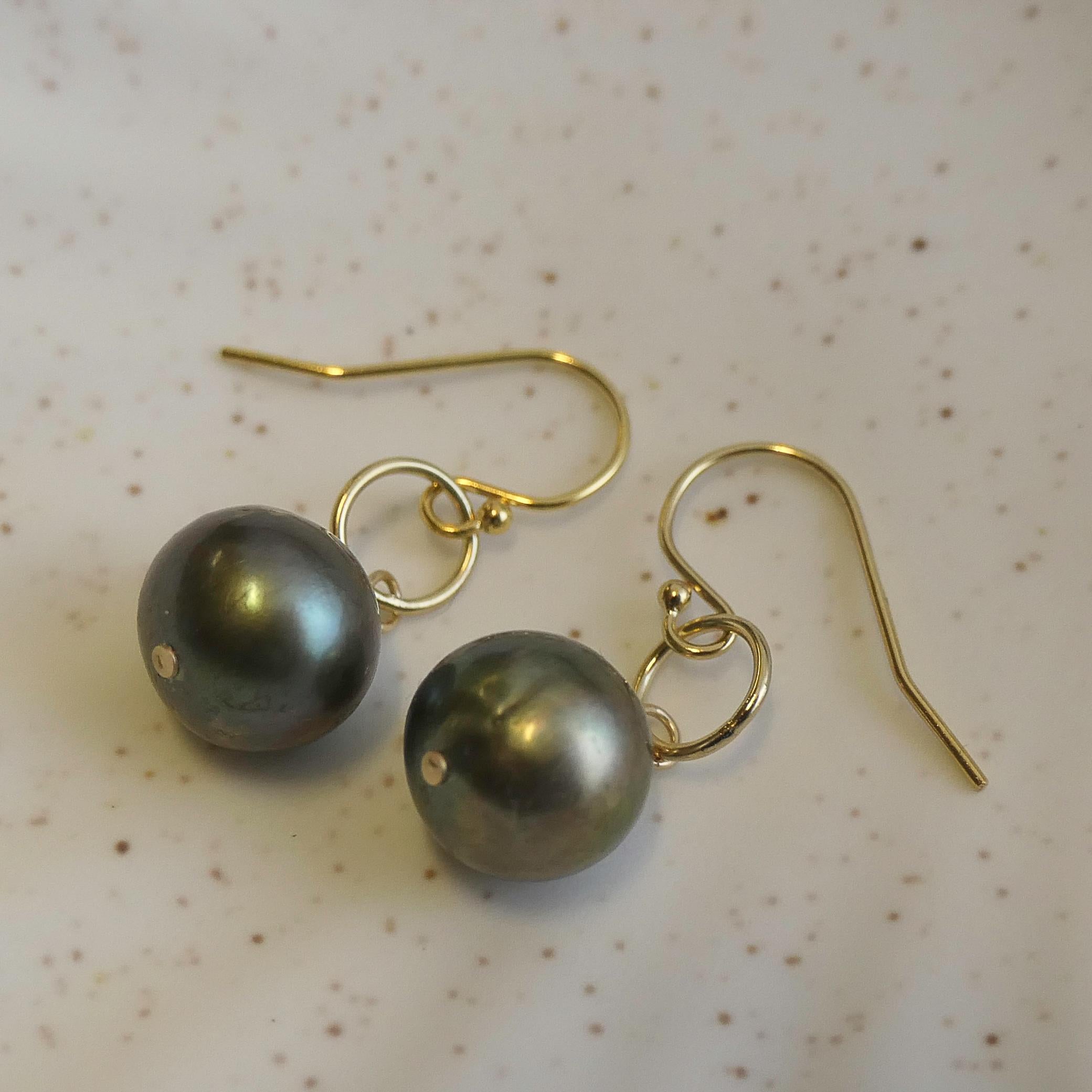 Ohrhänger 9-10 mm Zucht-Süßwasser Olivgrüne Perle Gold gefüllte Tropfen im Angebot 1