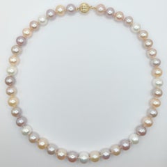 9-10mm Candy Pastel Multi-Color Round Pearl Necklace with 18K Gold Clasp