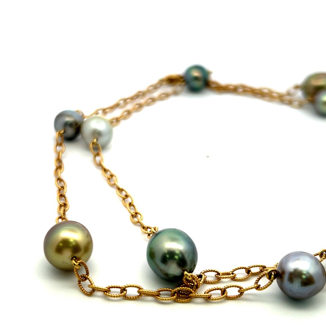 Collar de eslabones de oro amarillo de 18 quilates con perlas multicolor de 9-11,7 MM en venta 5