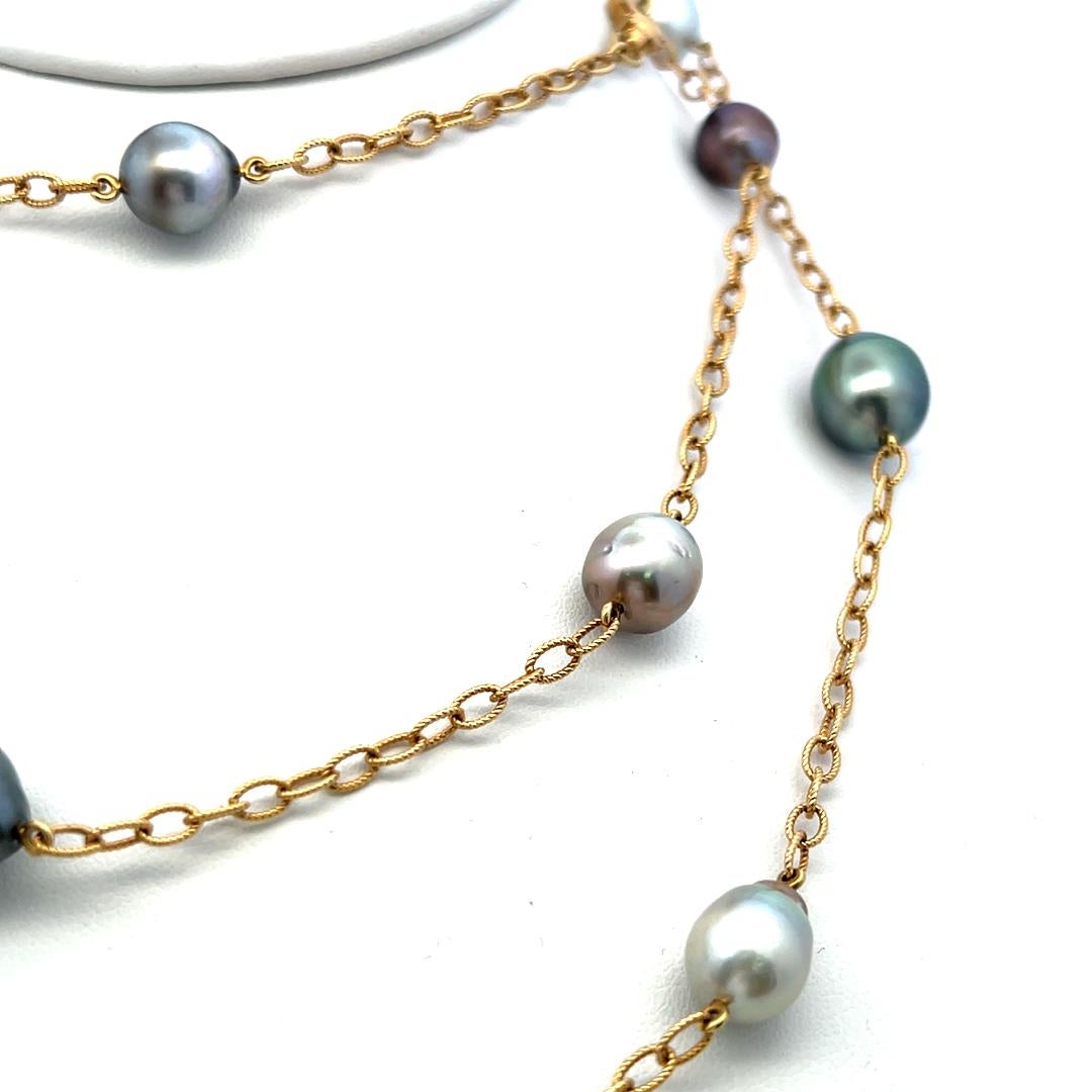 De las mujeres Collar de eslabones de oro amarillo de 18 quilates con perlas multicolor de 9-11,7 MM en venta