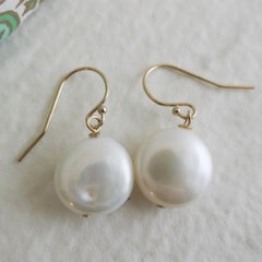 9-11mm Cultured Freshwater Coin Pearl Gold Filled Drop Dangle Earrings