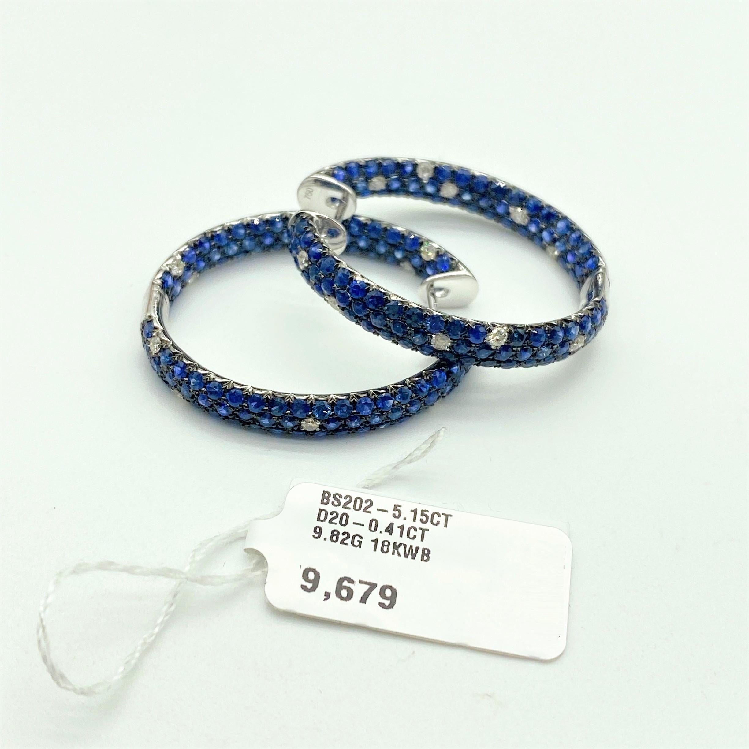 $9, 679 Exquisite 18KT Magnificent Fancy Blue Sapphire Diamond Hoop Earring In New Condition For Sale In New York, NY