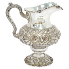 9 7/8 in - Sterling Silver Stieff Vintage Hand Chased Floral Repousse Pitcher