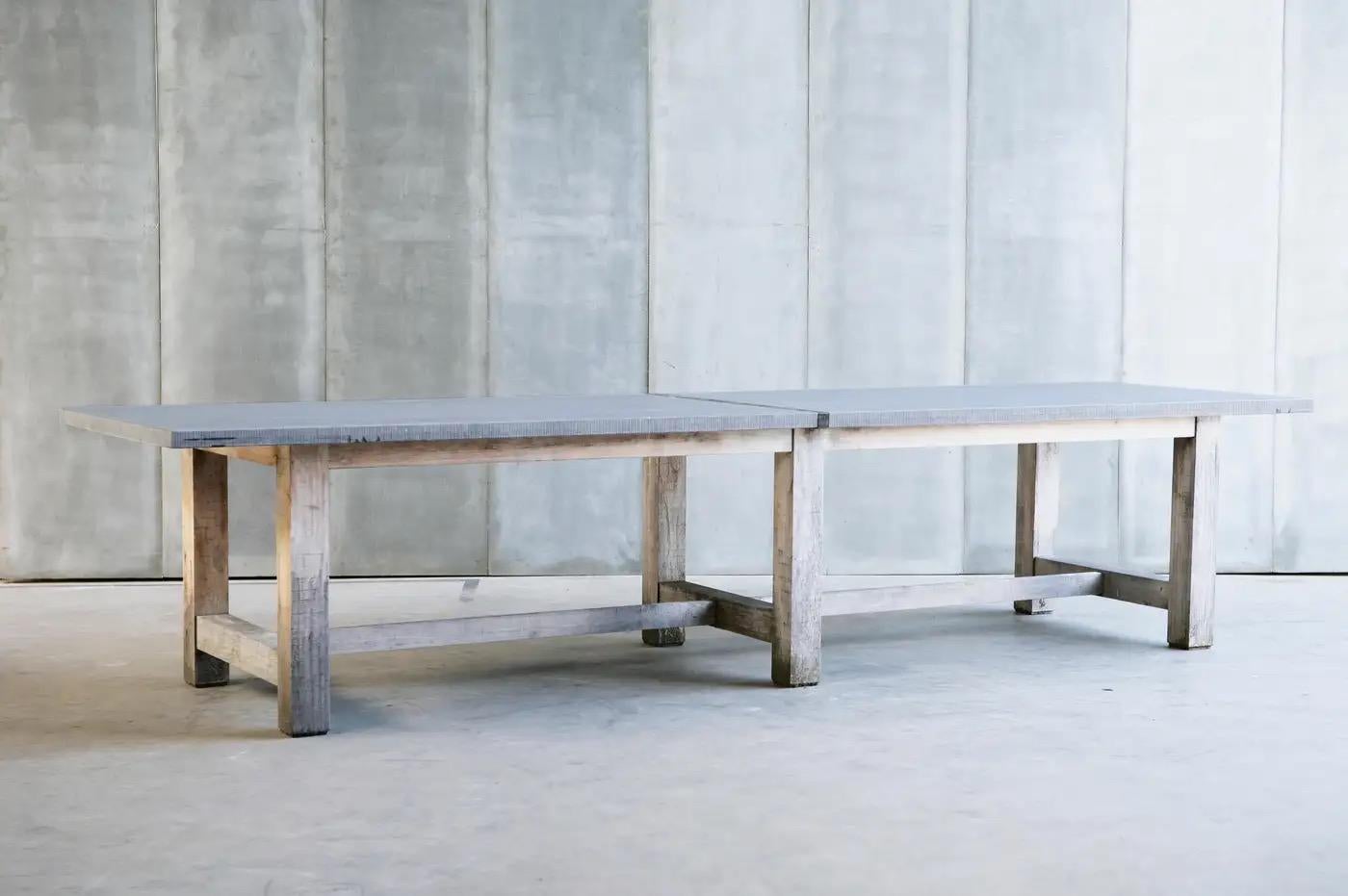Belge Table de salle à manger à 4 pieds en chêne belge massif et pierre bleue 9'-8