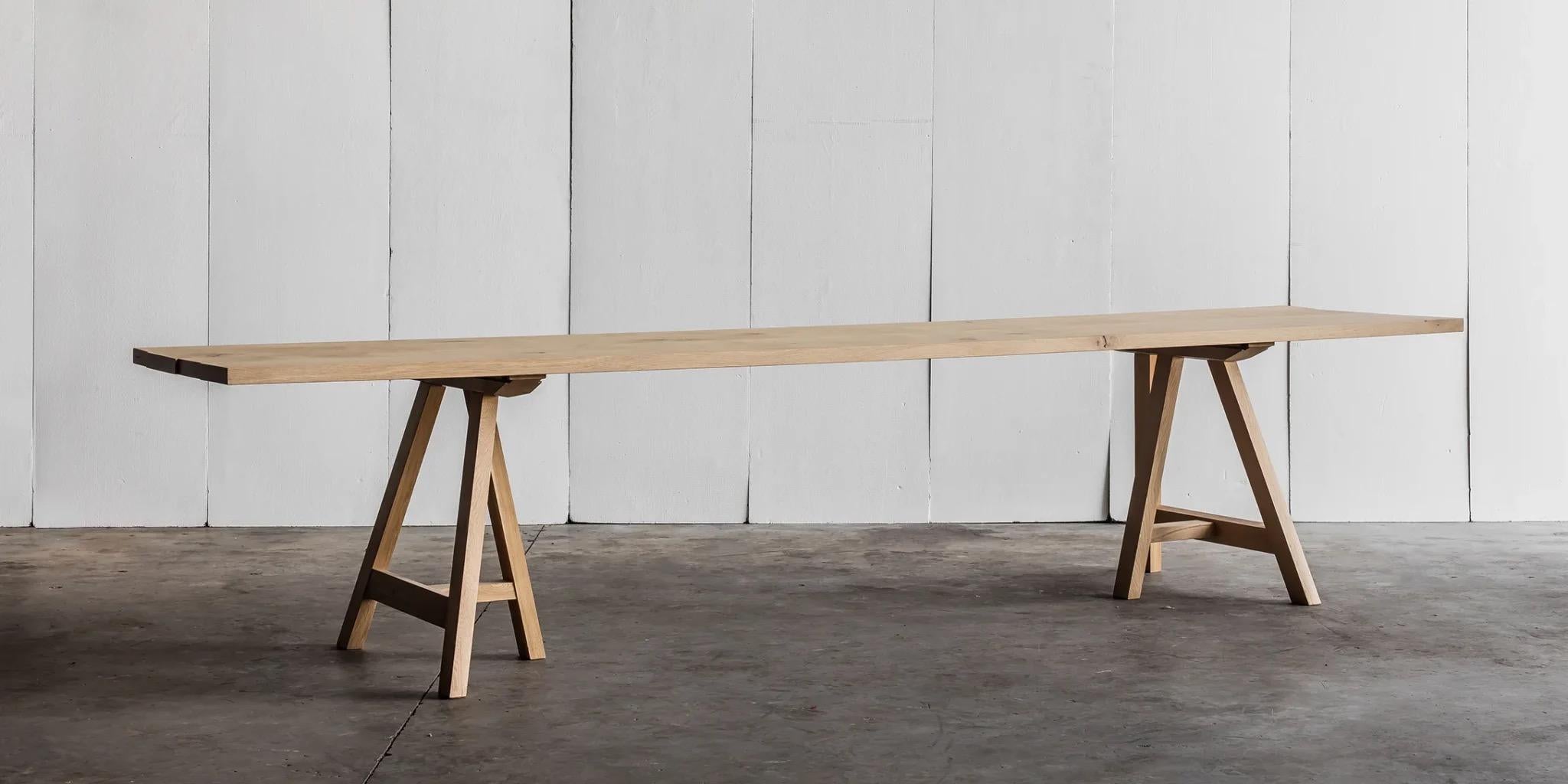 This Solid Oak Belgian Trestle Table combines quality craftsmanship, natural beauty and timeless design. This traditional Belgian table is handmade from long-lasting french oak. A table to grow old with and share stories around. It stands the