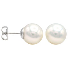 Clous d'oreilles en perles des mers du Sud de 9,9,5 mm avec tige et dos en or blanc 14 carats