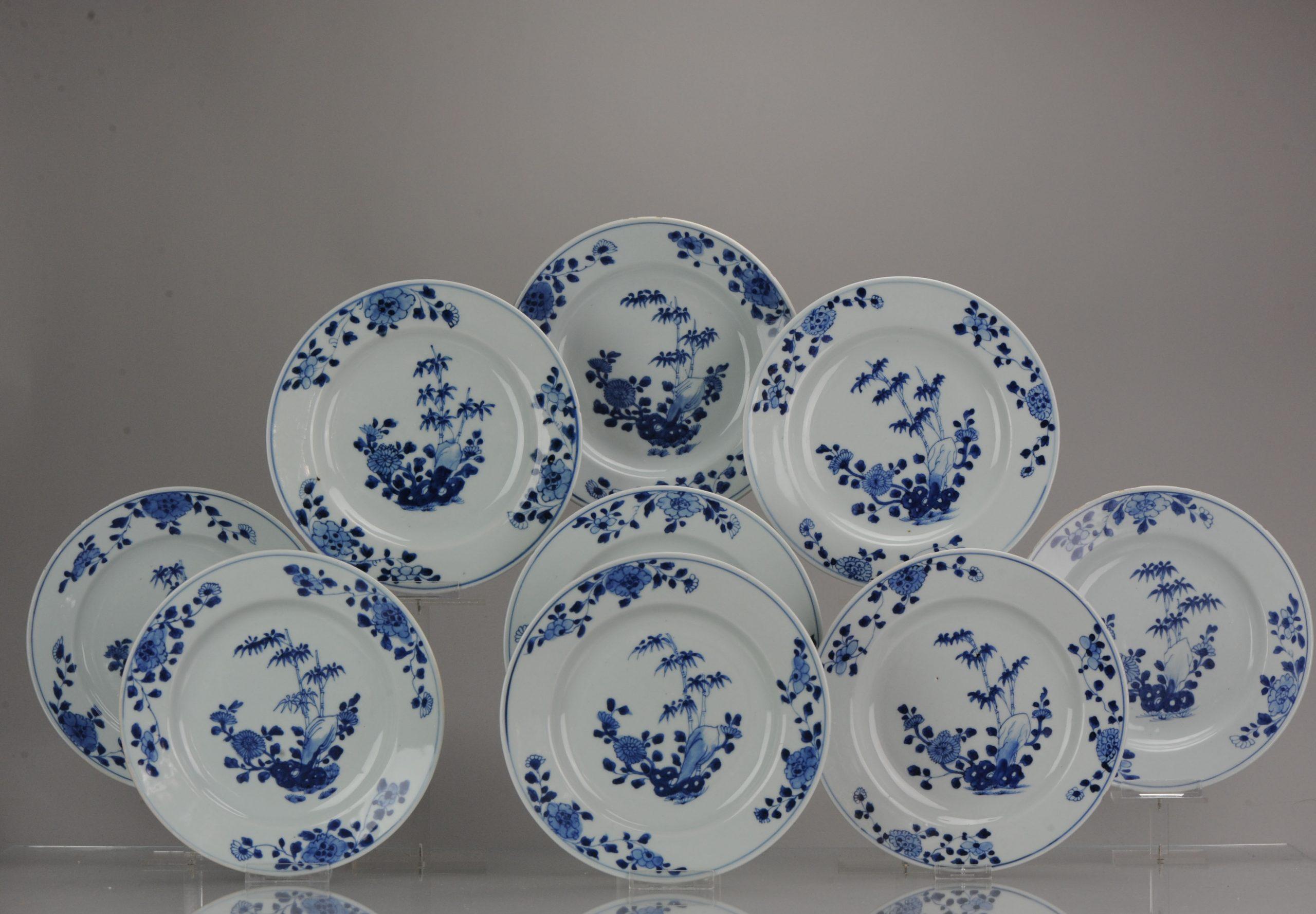 A very nicely decorated set of 5 large plates. Dating to circa 1700-1720

A scene of peony, bamboo, chrysanthemum and rocks

Peony

Peony - Mu-Dan - Queen of Flowers, the peony is a emblem of wealth and distinction.

Bamboo

Bamboo - Zhu -