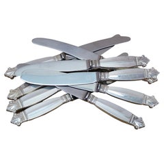 9 Antique Danish Georg Jensen Acanthus Dronning Sterling Silver Knives 6.5"