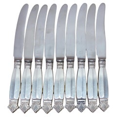 9 Antique Danish Georg Jensen Acanthus Dronning Sterling Silver Knives 6.5"