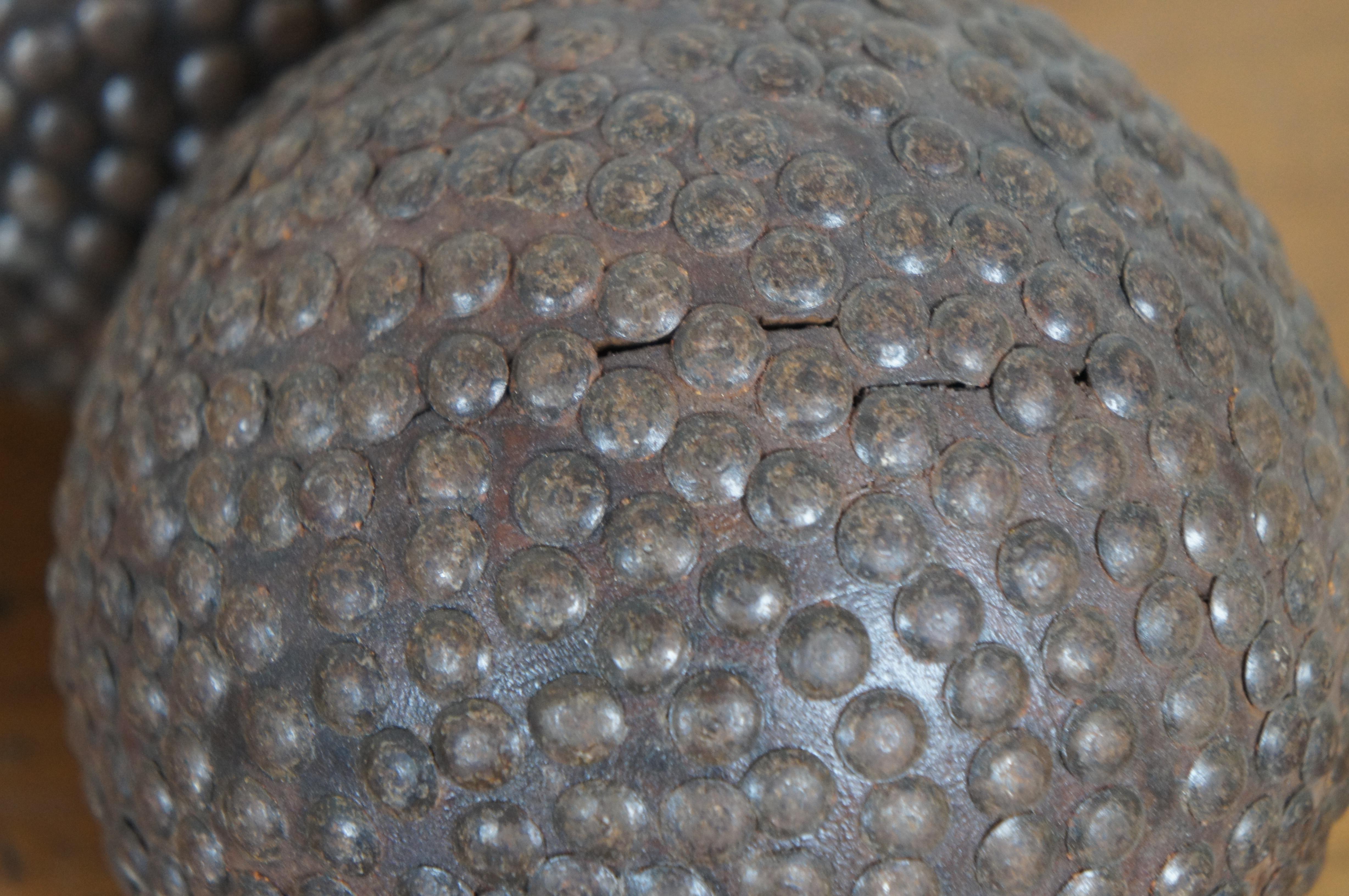 9 Antique French Boule Lyonnaise Cloutees Studded Nailed Petanque Balls 3