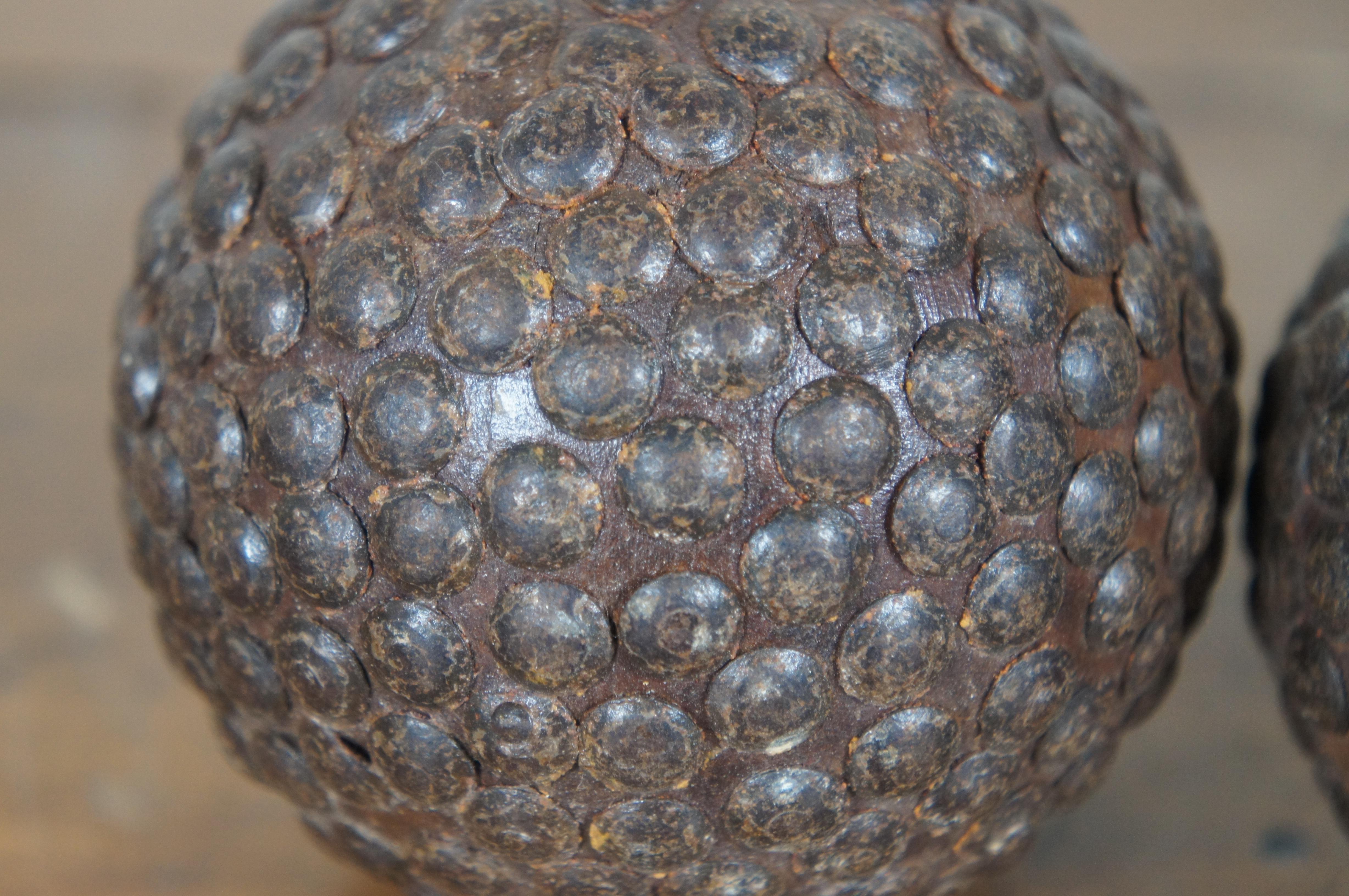 9 Antique French Boule Lyonnaise Cloutees Studded Nailed Petanque Balls 3