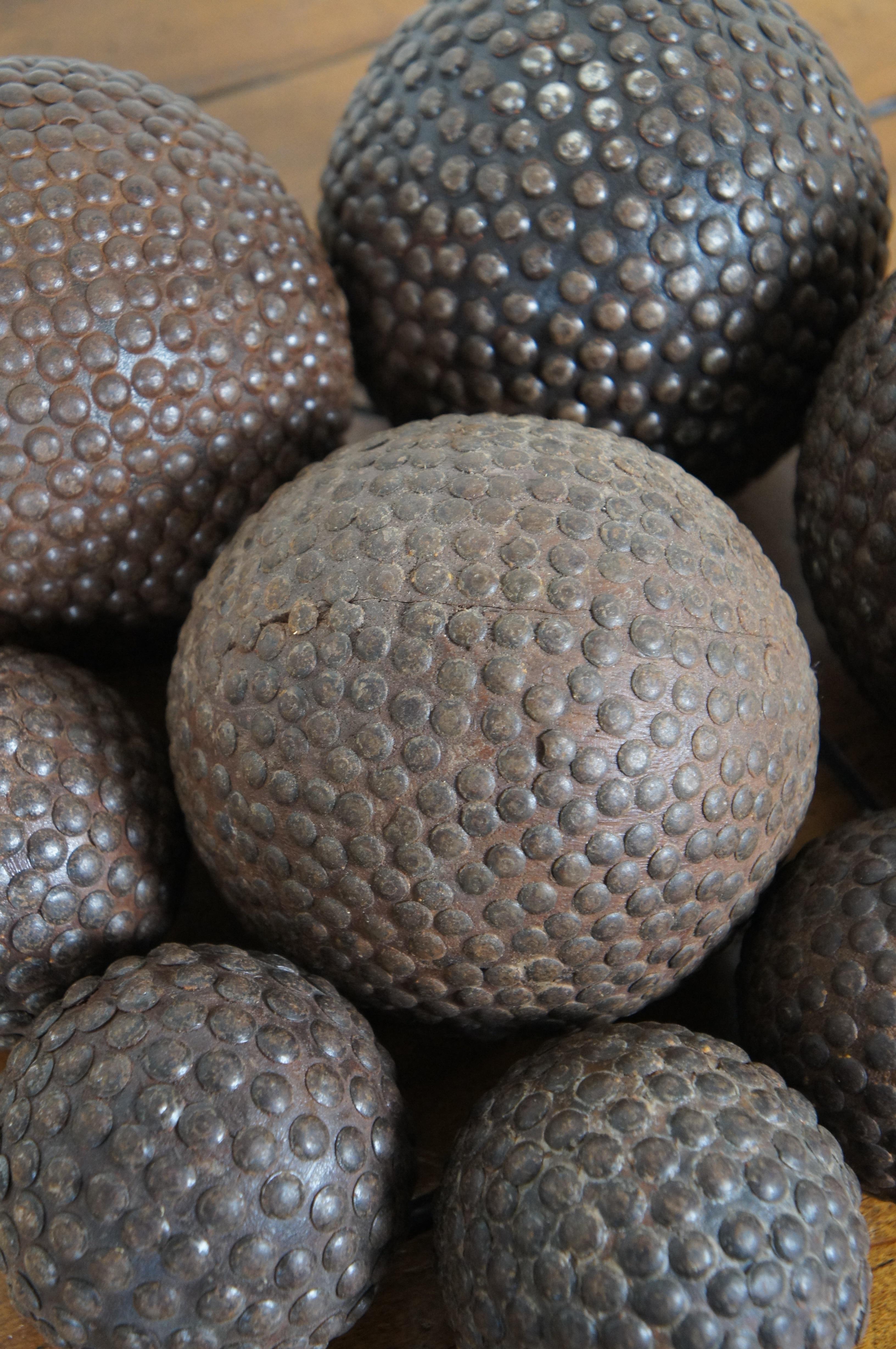 9 Antique French Boule Lyonnaise Cloutees Studded Nailed Petanque Balls 3