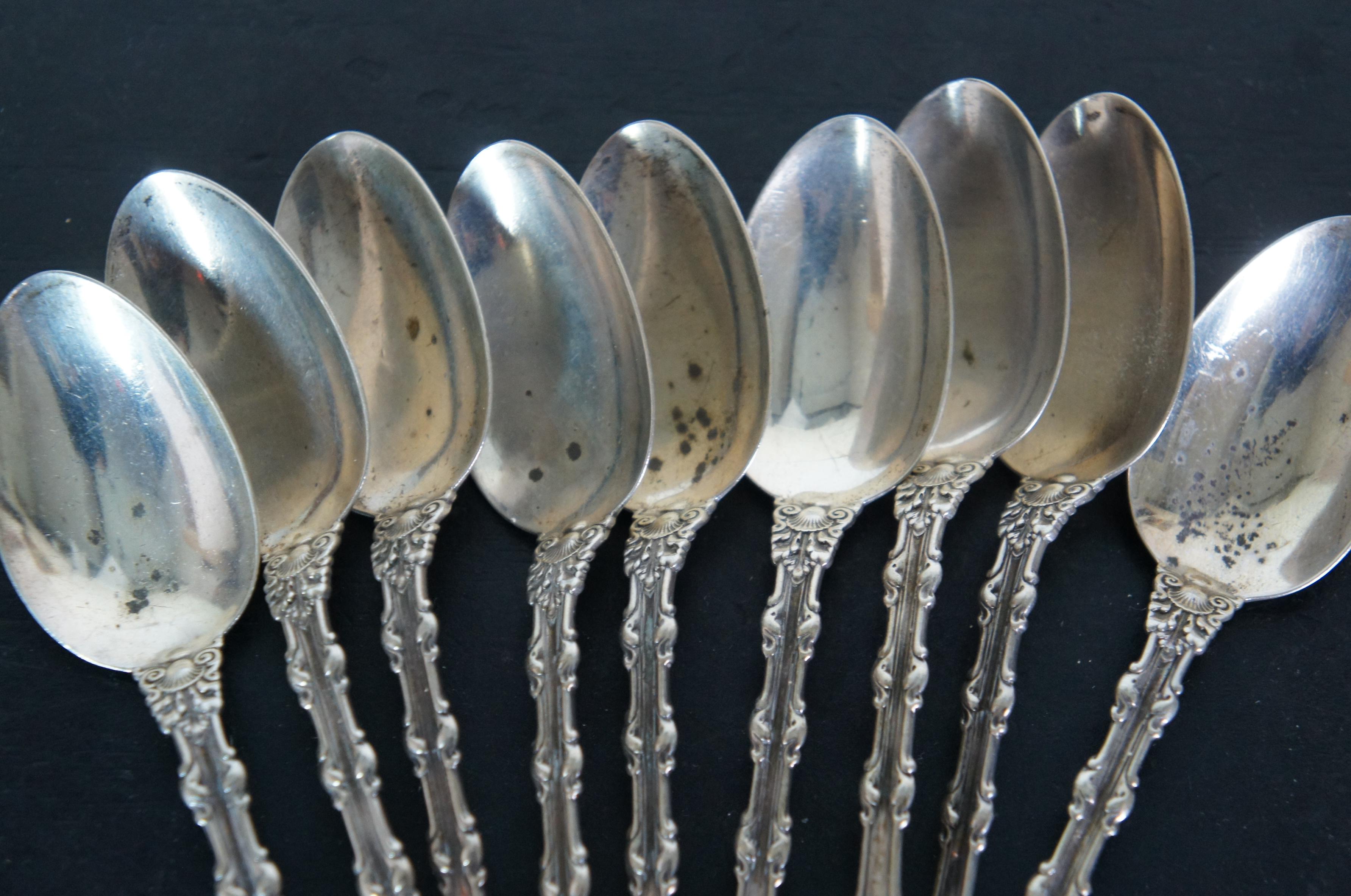 9 Antique Whiting Sterling Silver Teaspoons Imperial Queen Monogram 260g 6
