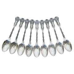 9 Antique Whiting Sterling Silver Teaspoons Imperial Queen Monogram 260g 6"