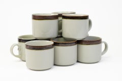 9 Arabia Finland Cups and Saucers, Karelia Series, Late 20th Century