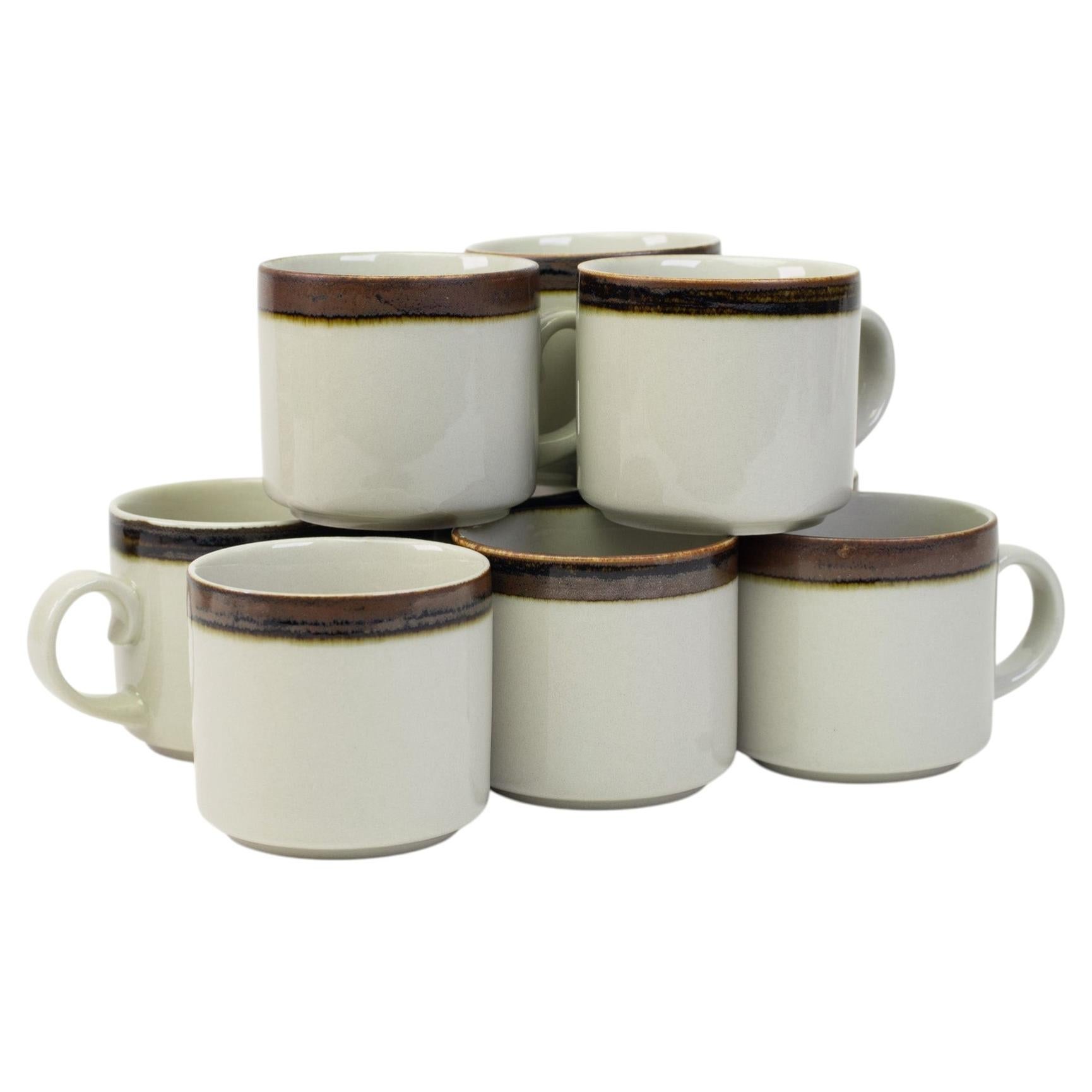9 Arabia Finland Cups and Saucers, Karelia Series, Late 20th Century