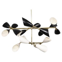 9 Arm Black and Ivory Cone Chandelier