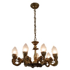 Lustre à 9 bras en bronze doré avec Lions, Gargoyles et Prométhée, vers 1890
