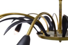 9-Arm Stilnovo Style Chandelier in Brass and Black, 1950s