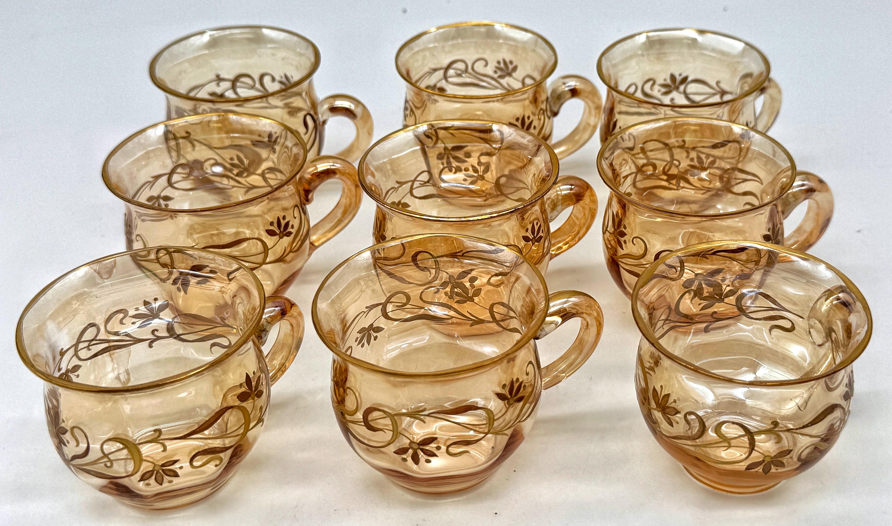 9 Art Nouveau Citrin vergoldet Emaille Kristall Demitasse Tassen & Untertassen, Atrib. Moser im Angebot 6