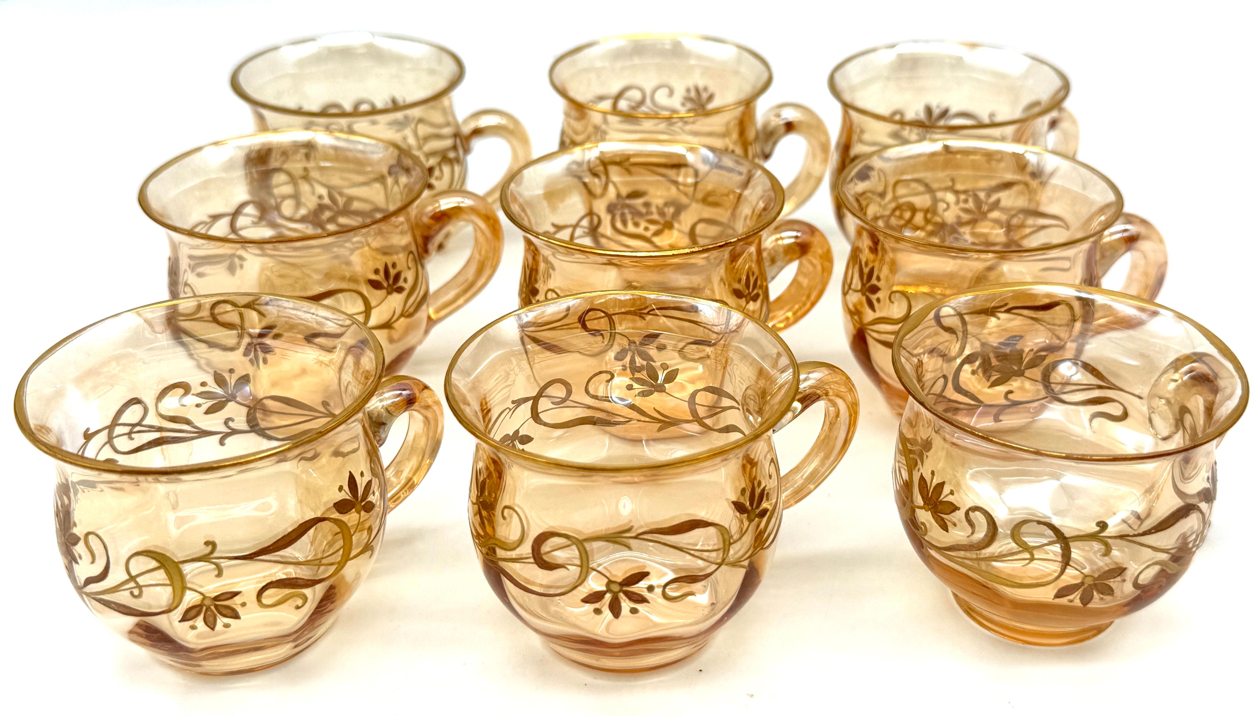 9 Art Nouveau Citrin vergoldet Emaille Kristall Demitasse Tassen & Untertassen, Atrib. Moser im Angebot 7