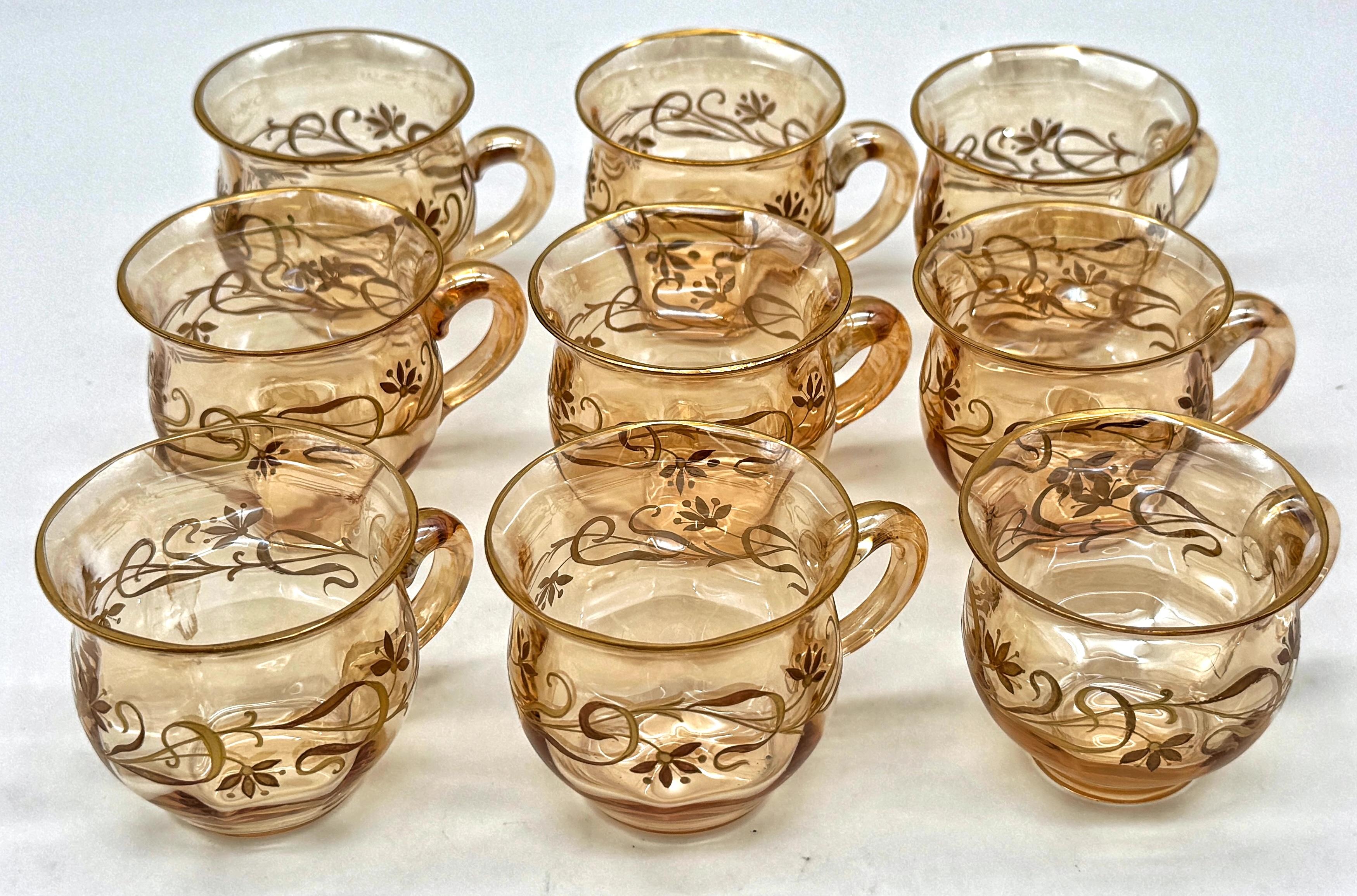 9 Art Nouveau Citrin vergoldet Emaille Kristall Demitasse Tassen & Untertassen, Atrib. Moser im Angebot 8