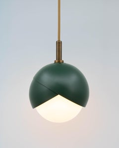 Benedict Pendant Light in Green Powder Coat, Brown Patina, 9in diameter