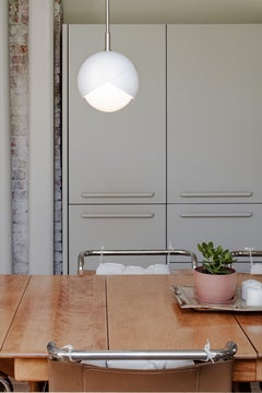Benedict Pendant Light in Matte White Powder Coat, Satin Nickel, 9in Diameter