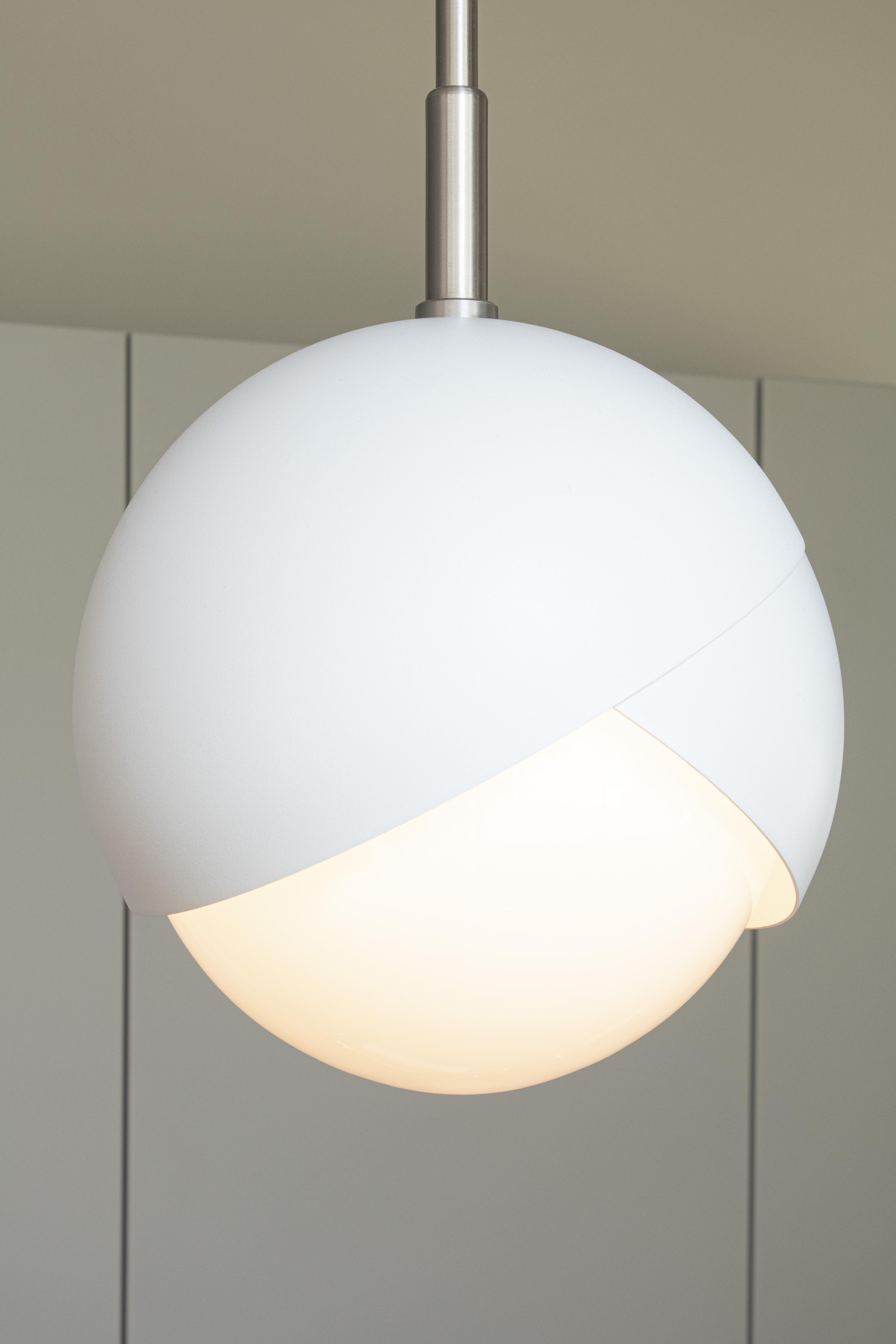 American Benedict Pendant Light in Matte White Powder Coat, Satin Nickel, 9in Diameter For Sale