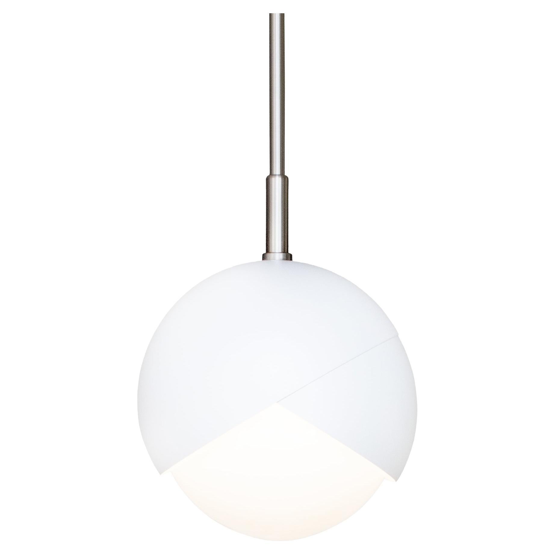 Benedict Pendant Light in Matte White Powder Coat, Satin Nickel, 9in Diameter For Sale