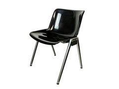 9 Black plastic & Aluminum 1970s MODUS stackable chairs by Borsani for Tecno