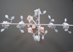 9 Bloom Cross Bar Plaster Chandelier with a Bird and Leaves