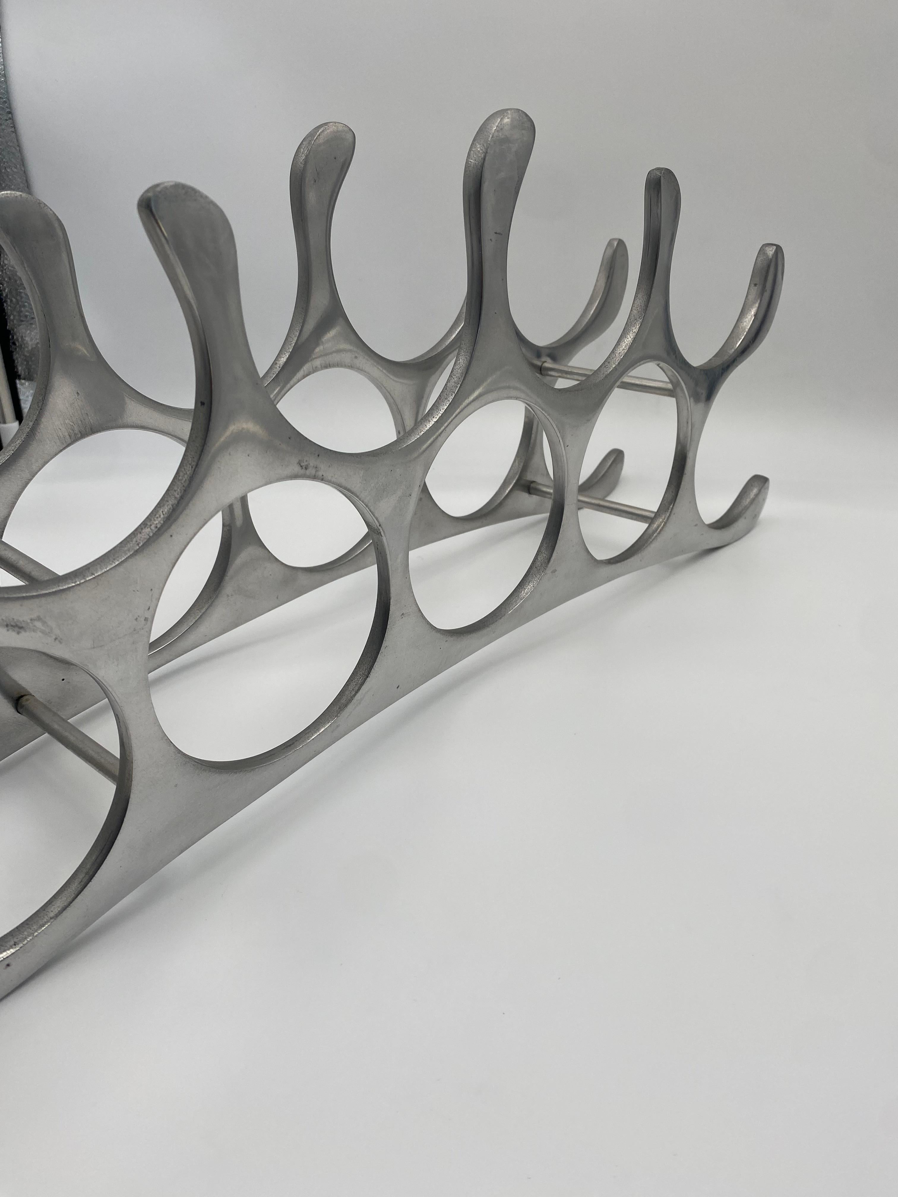 9 Bottle Polished Aluminum Wine Rack By Michael Noll,  Germany 1990s For Sale 4
