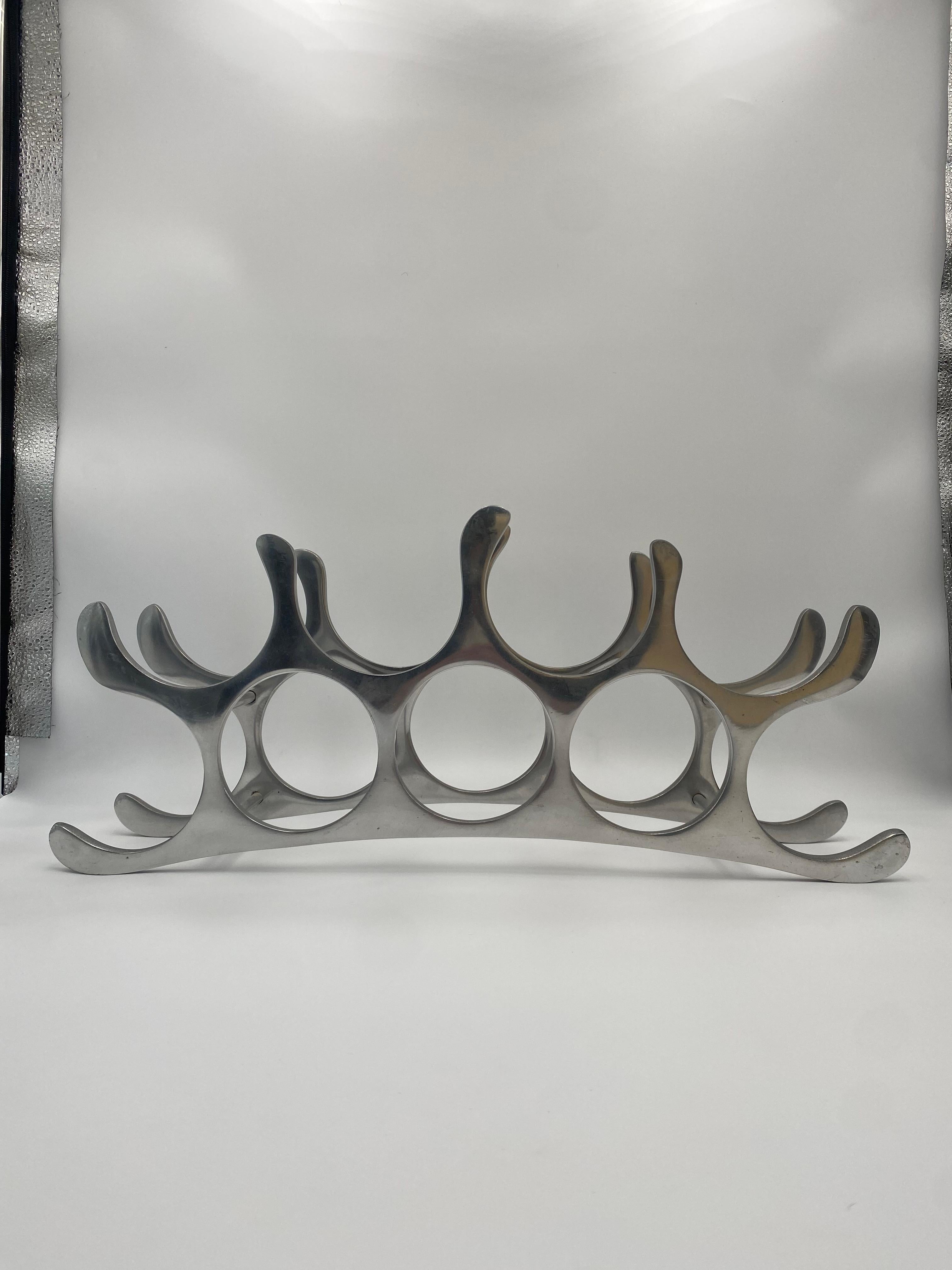 Modern 9 Bottle Polished Aluminum Wine Rack By Michael Noll,  Germany 1990s For Sale