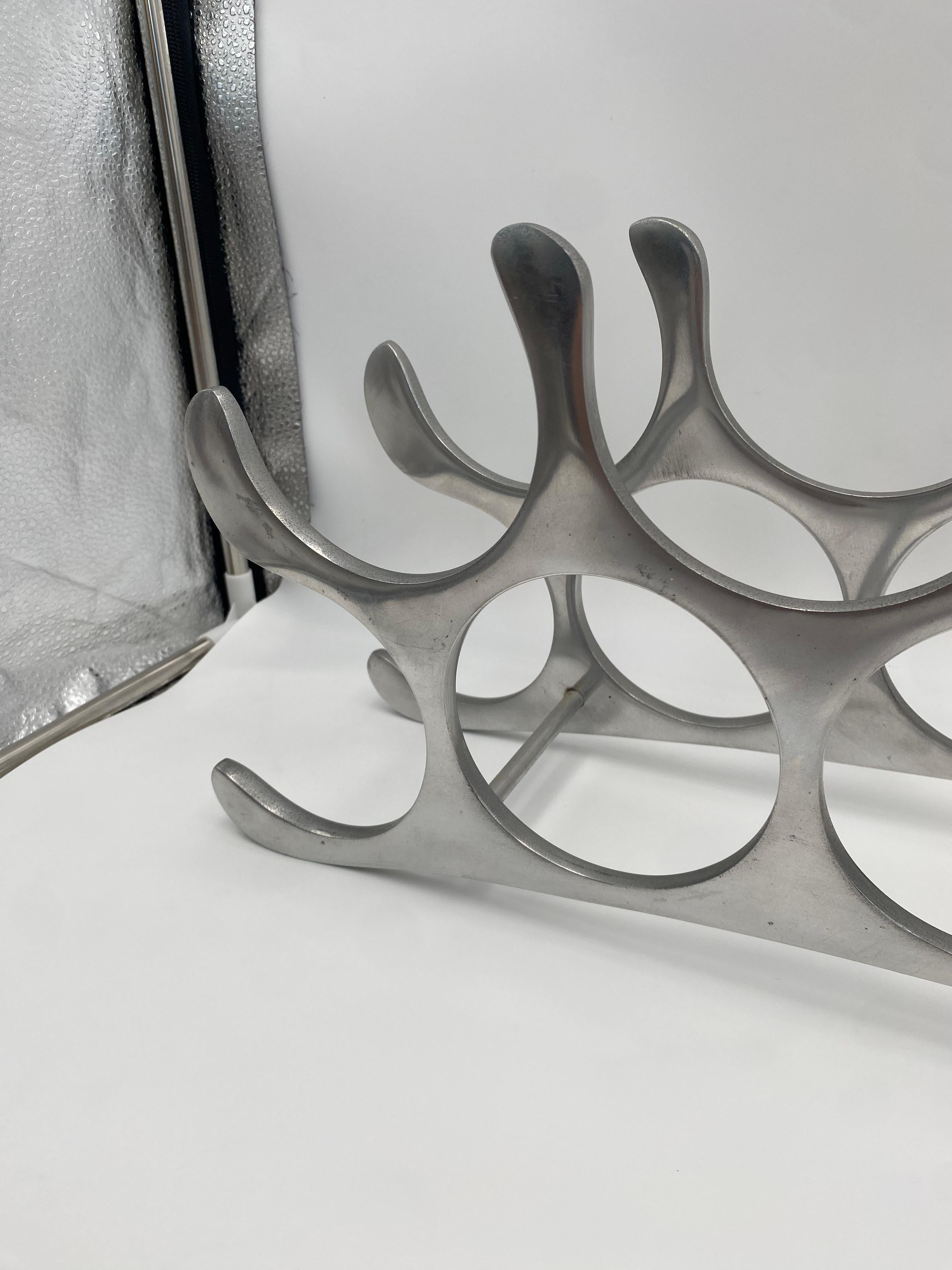 9 Bottle Polished Aluminum Wine Rack By Michael Noll,  Germany 1990s In Good Condition For Sale In Costa Mesa, CA
