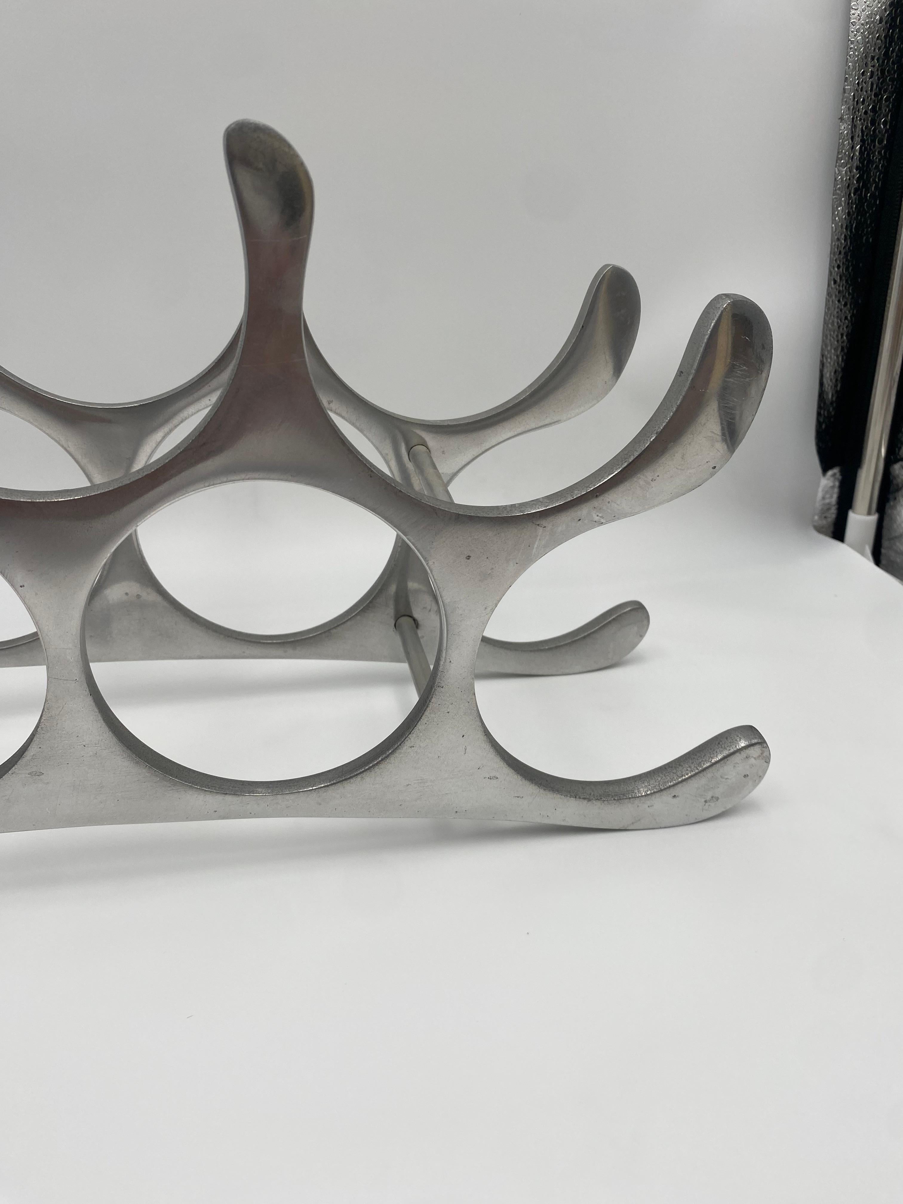 Late 20th Century 9 Bottle Polished Aluminum Wine Rack By Michael Noll,  Germany 1990s For Sale