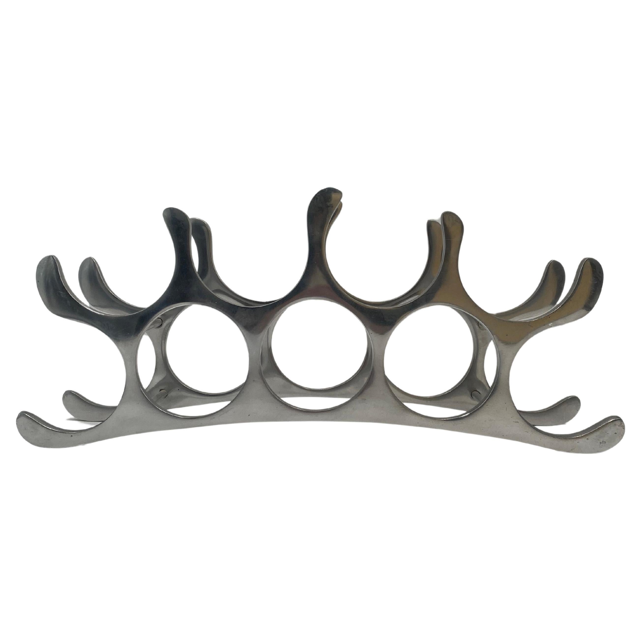 9 Bottle Polished Aluminum Wine Rack By Michael Noll,  Germany 1990s For Sale