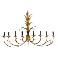 9 "Candles" Leuchte aus vergoldetem Metall mit Blätternmotiv, italienischer Wandleuchter, MINT!
