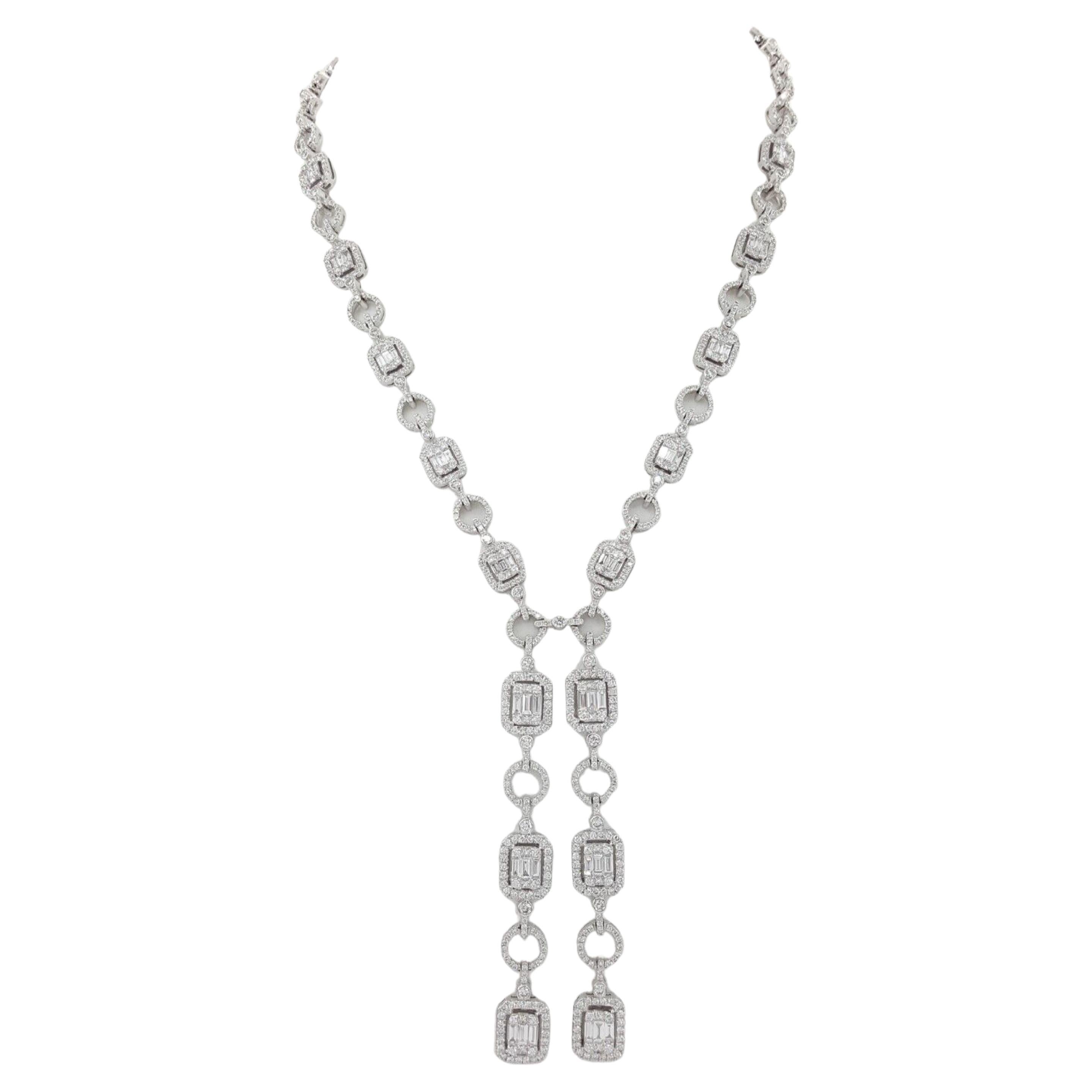 9 Carat Baguette Brilliant Cut Princess Cut Diamond Drop Lariat Necklace For Sale