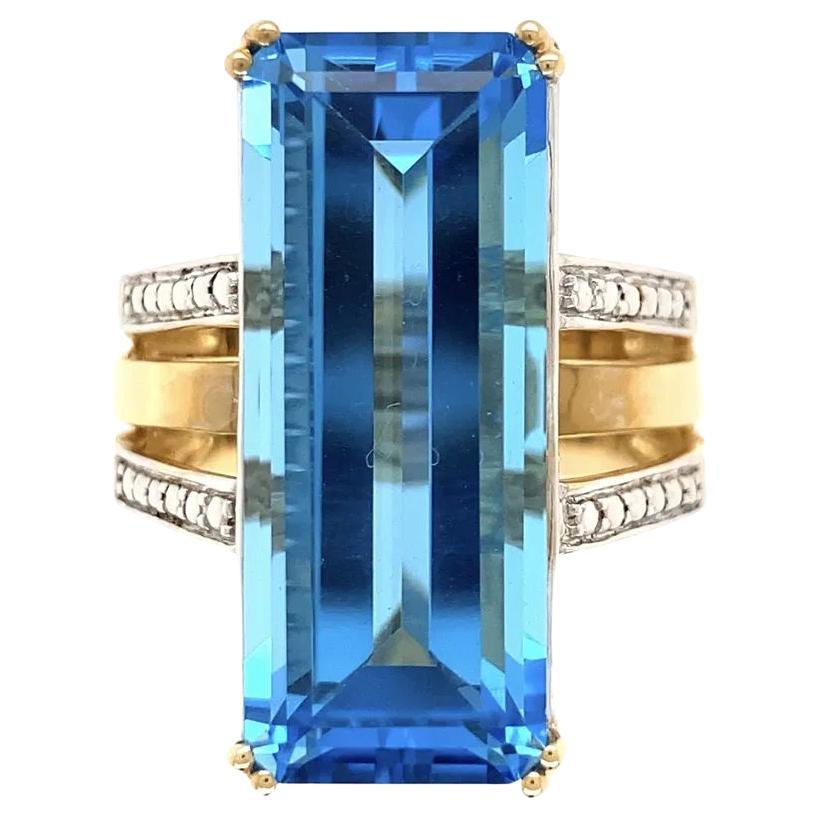 9 Carat Blue Topaz and Diamond Gold Vintage Ring