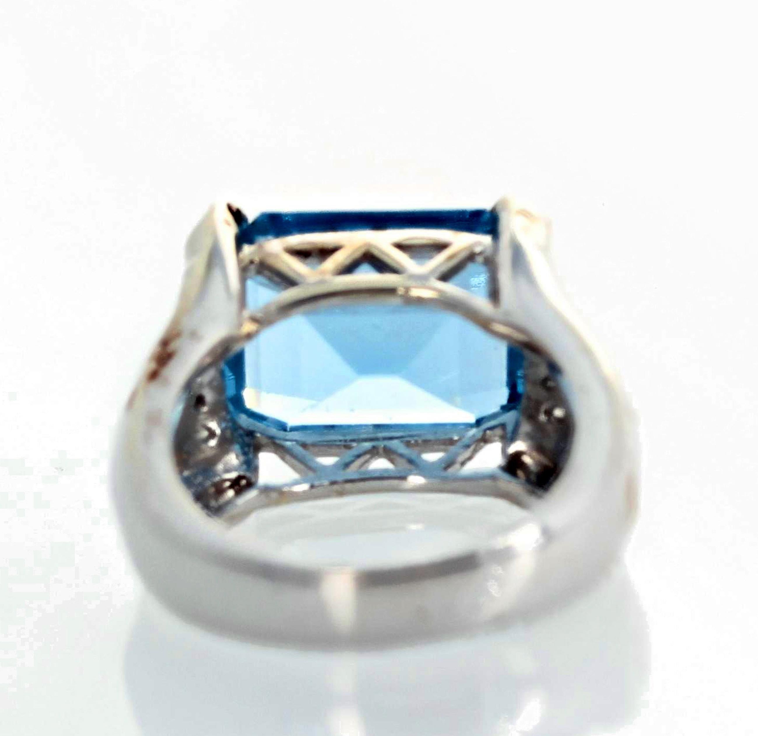 Women's or Men's AJD Dazzling Natural 9 Ct. Blue Topaz & Brilliant Diamond White Gold Ring
