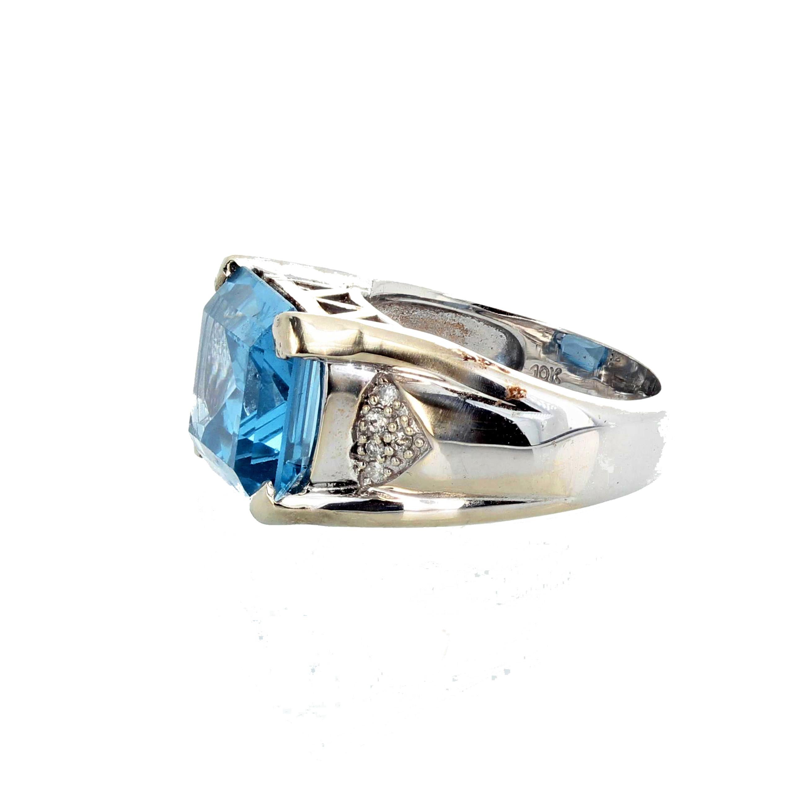 AJD Dazzling Natural 9 Ct. Blue Topaz & Brilliant Diamond White Gold Ring 1