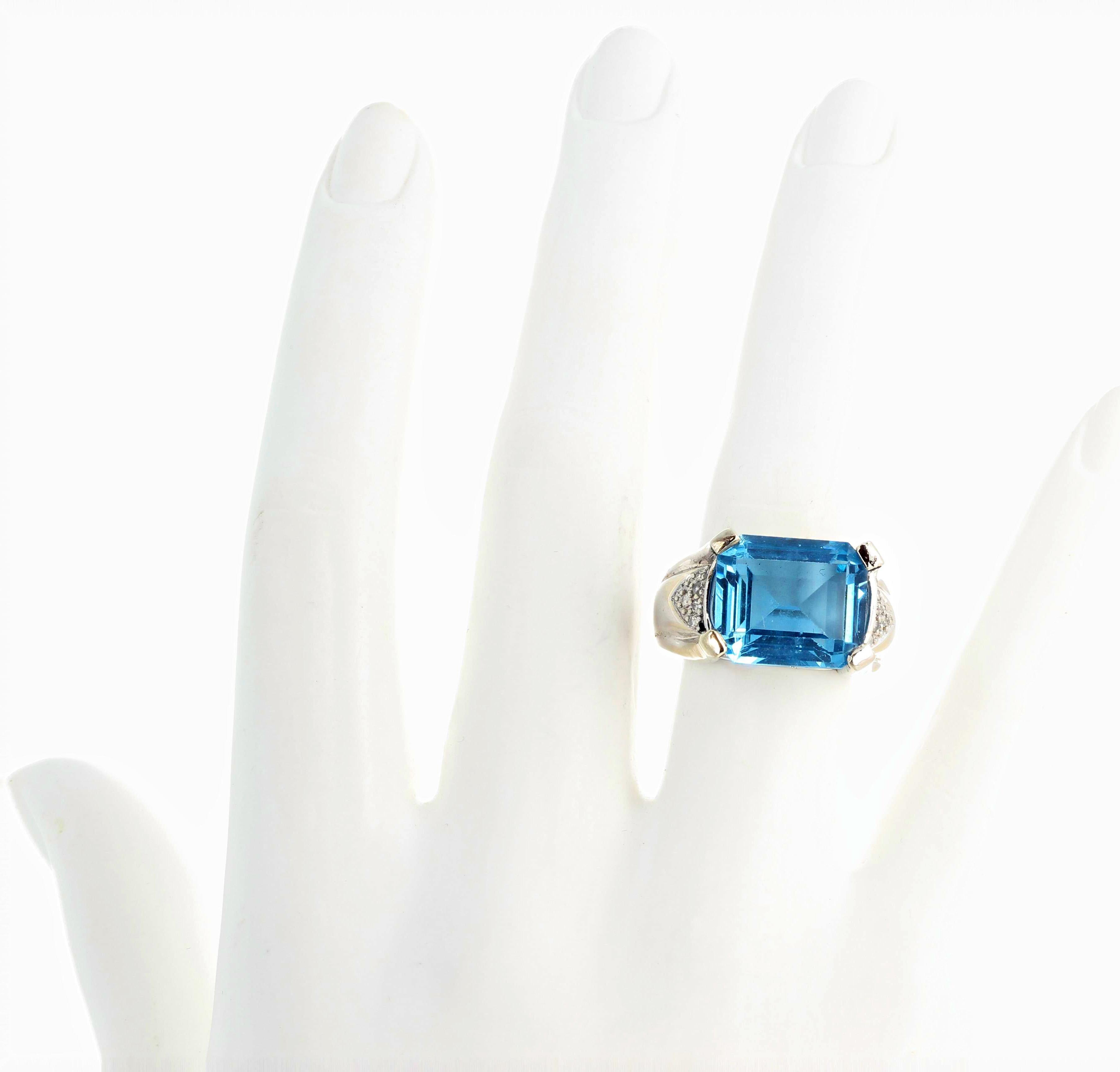 AJD Dazzling Natural 9 Ct. Blue Topaz & Brilliant Diamond White Gold Ring 2
