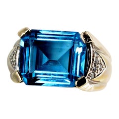 AJD Dazzling Natural 9 Ct. Blue Topaz & Brilliant Diamond White Gold Ring
