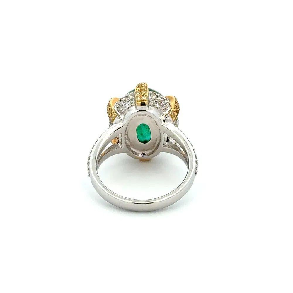 Women's 9 Carat Cabochon Emerald and Diamond 2-Tone Gold Vintage Statement Ring For Sale