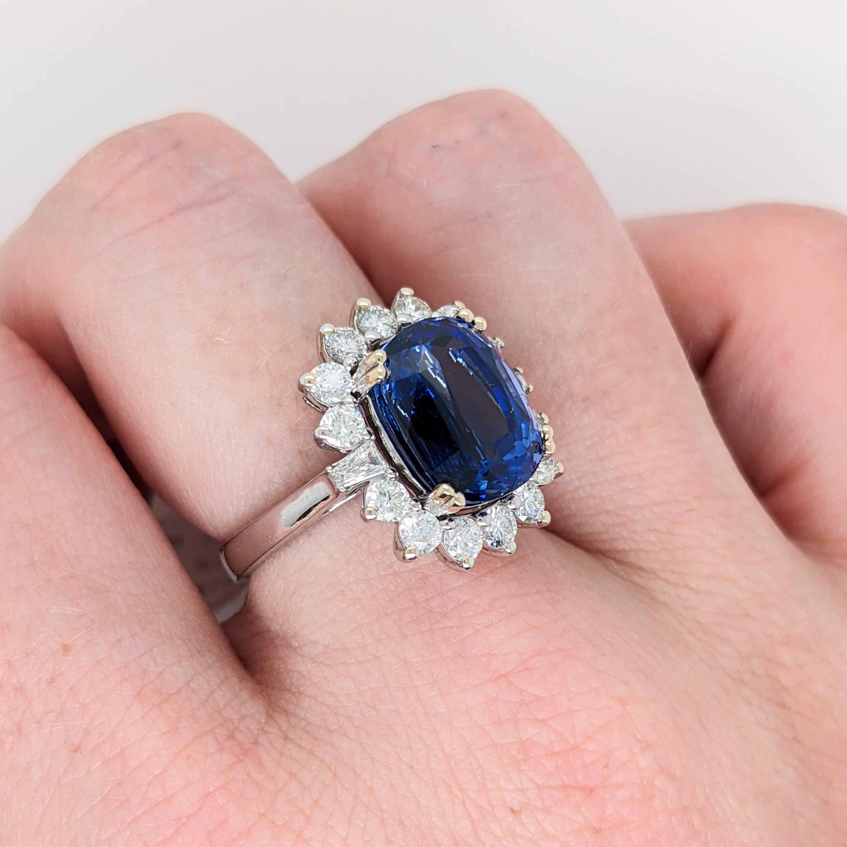 Victorian 9 Carat Ceylon Sapphire Diamond Ring in Solid 18k White Gold  Cushion 12x10mm For Sale