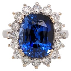 9 Carat Ceylon Sapphire Diamond Ring in Solid 18k White Gold  Cushion 12x10mm