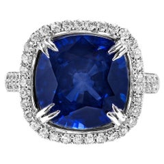 9 Carat Cushion Cut Blue Sapphire Ring Certified
